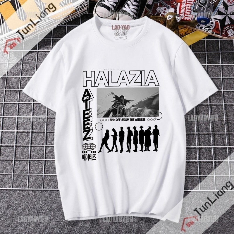 T-Shirt2024 ของขวัญวาฟเฟิลสําหรับเพื่อน Ateez Harajuku แฟชั่นผู้ชายเกาหลีร้องเพลง Group ความงามเสื้