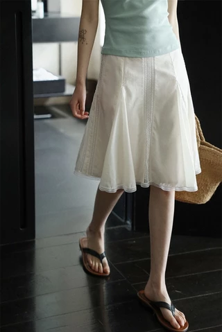 ภาษาฝรั่งเศสคํา Classy ลูกไม้เย็บลูกไม้กระโปรงหญิง A-Line กระโปรง