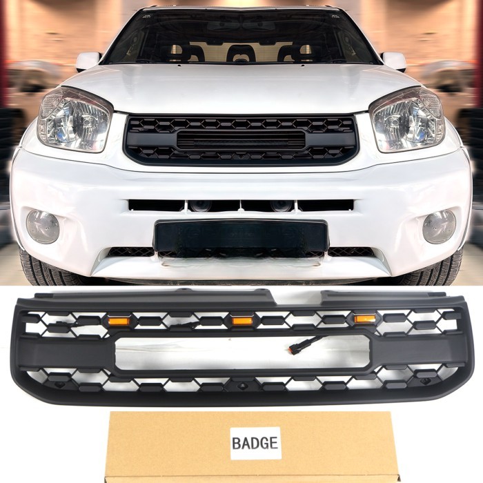 Front Grill W/Light Fit For Toyota RAV4 2004-2005 Matte Black Grill 2001-2008
