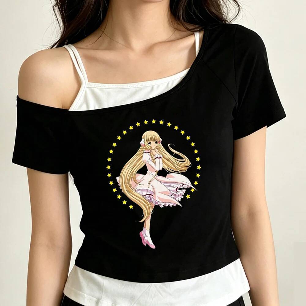 Chobits cropped top วัยรุ่นทางเลือกฤดูร้อนญี่ปุ่น dollette meme tshirt emo dollette streetwear ญี่ปุ