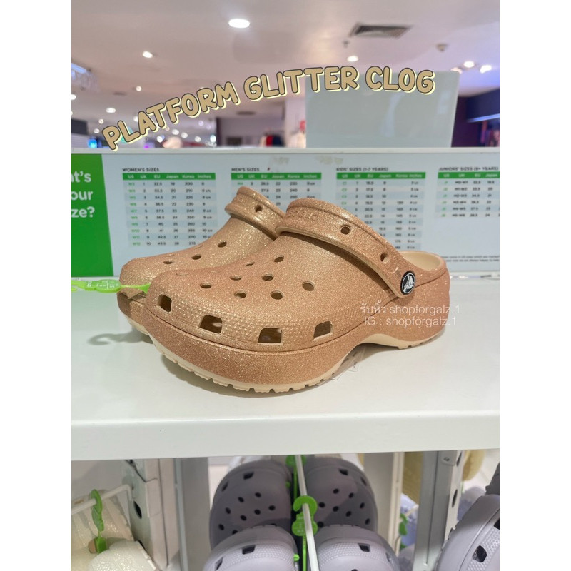 ♞,♘CROCS PLATFORM CLASSIC GLITTER CLOG ️ หิ้วชอป ของแท้ IKF