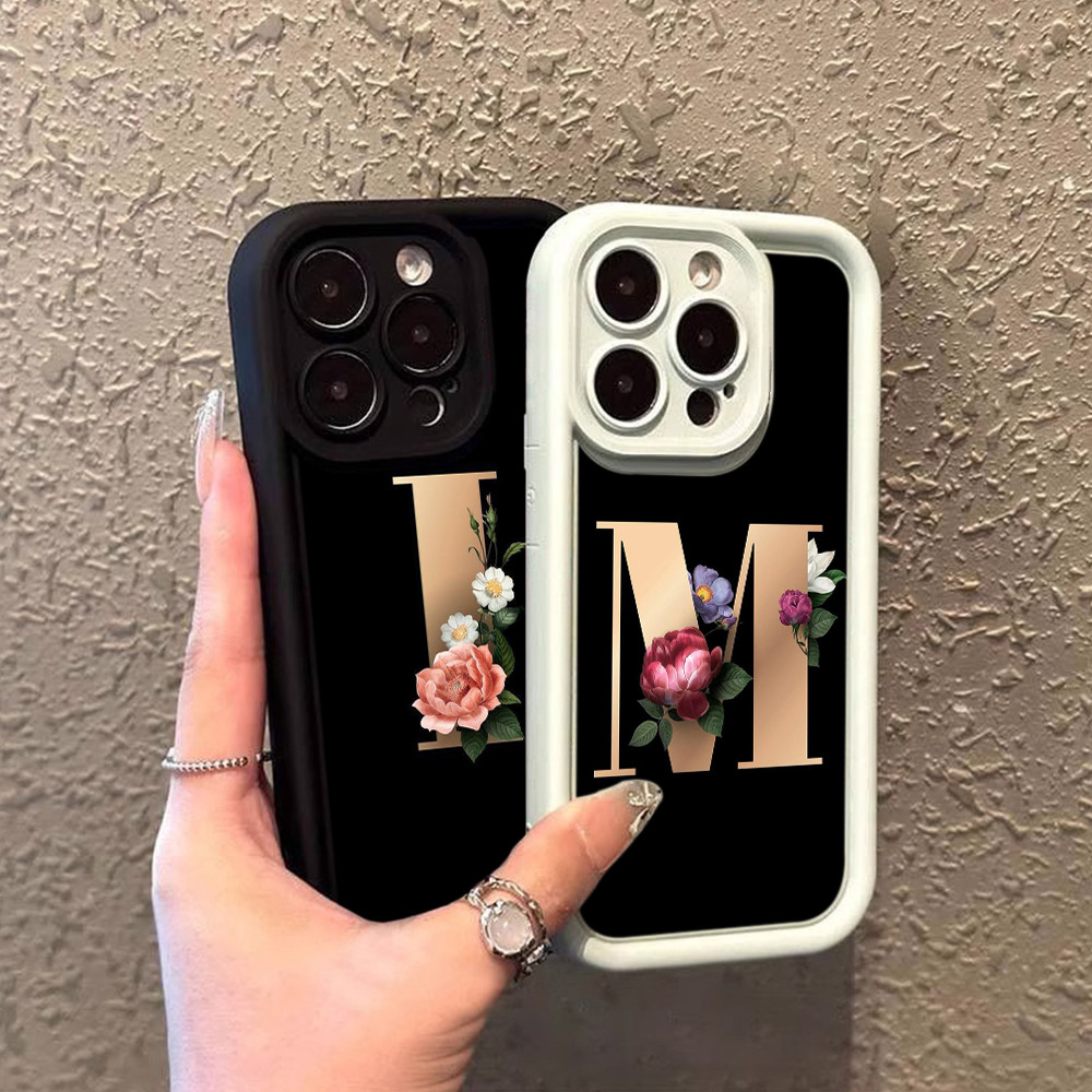 สำหรับ for iPhone 6 6s 7 8 Plus SE 2020 เคสโทรศัพท์มือถือ ดวงตานางฟ้า กรณ RR24 Flower Letter I J K L