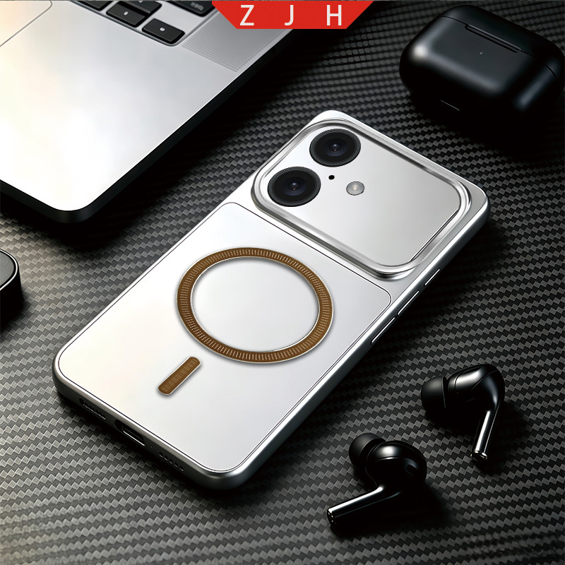เหมาะสําหรับเคสโทรศัพท์ iphone 17 ออกแบบใหม่วงกลมแนวนอนแม่เหล็กดูดแหวนกันกระแทกสเปรย์เงิน softcase Y