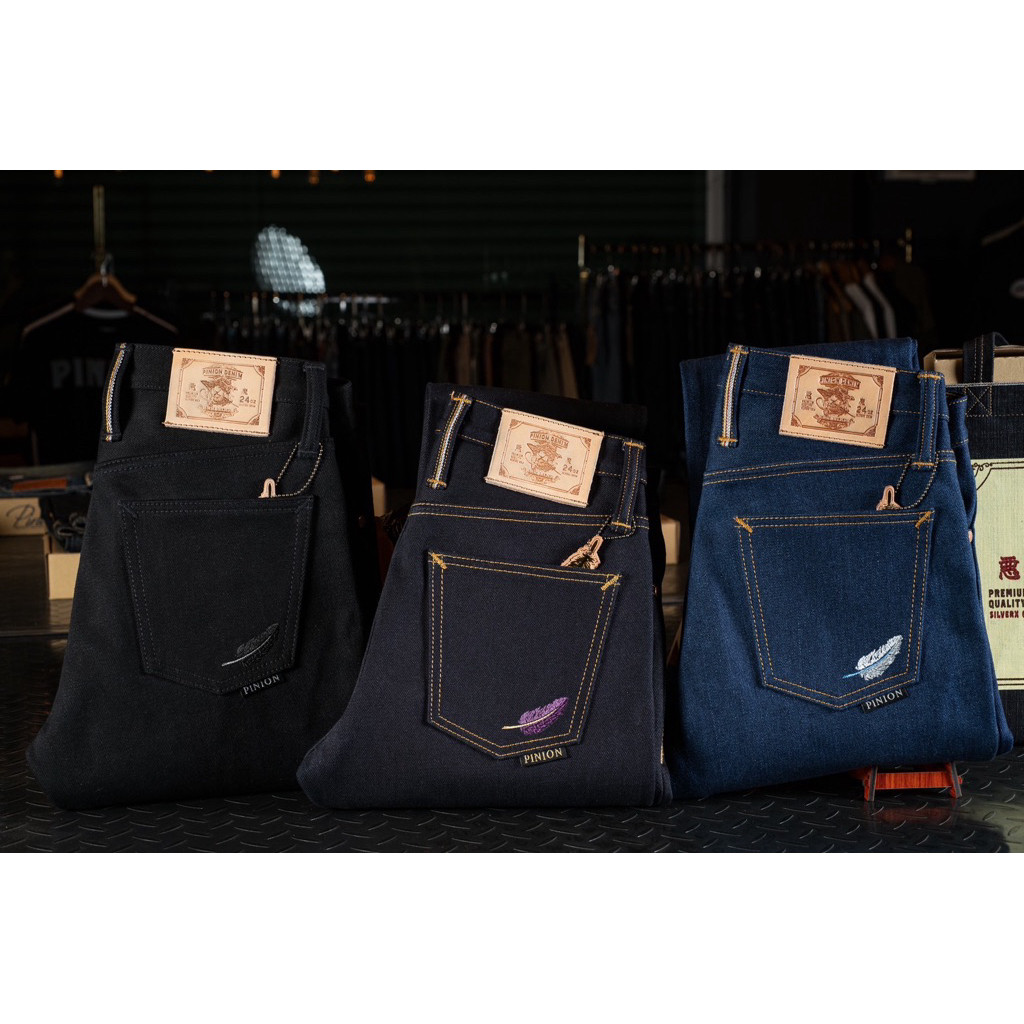 ♞,♘Pinion Denim 24oz BY Okayama Denim  อสูรม่วง purple Indigo X Dark purple 24oz (SLUB) IKF