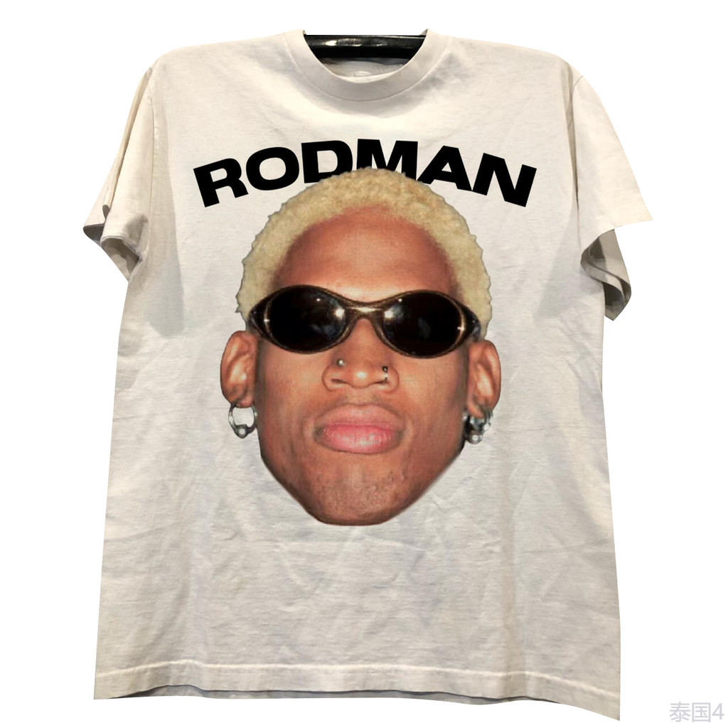 Rodman Beauty อินเทรนด์ High Street Retro ยุโรปสไตล์อเมริกัน hiphop คอเล็กแขนสั้นผู้ชายผู้หญิง cec