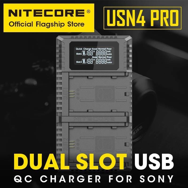 NITECORE USN4 PRO Camera Battery Charger Dual Slot USB-C QC Fast Charger สําหรับ Sony NP-FZ100, Over