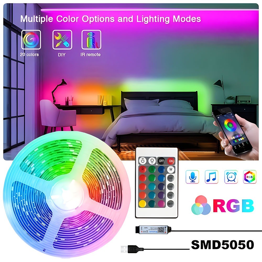 USB LED Strip Light 5V SMD 2835 5050 พื้นหลังทีวี Lighting1M 2M 3M 4M 5M Warm White DIY ไฟ LED ยืดหย