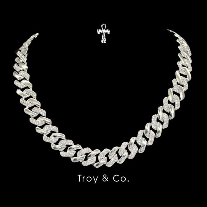Iced Cuban Chain เพชร CZ  iced out สร้อยคอคิวบันแร็ปเปอร์  ผู้ชาย TDN008 Troy & Co.