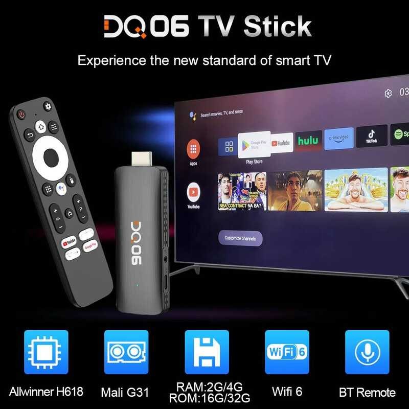 ▥ Dq06 ATV Mini TV Stick Android12 Allwinn H618 Quad Core Cortex A53 รองรับวิดีโอ 8K 4K Wifi6 B