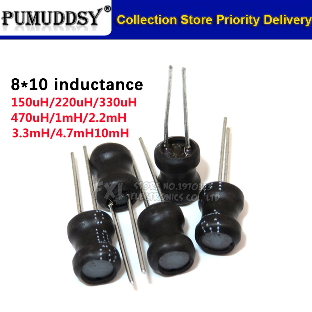 100 ชิ้น Unshielded Wirewound DIP power Inductor 0810(8*10 มม.) 150uH 220uH 330uH 1mH 2.2mH 3.3mH 4.