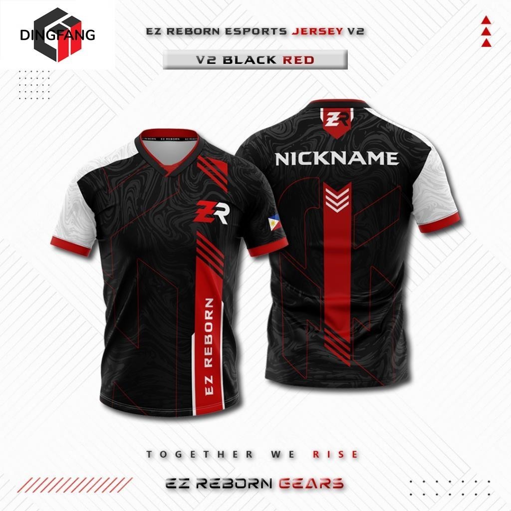 ปรับแต่ง Esports Jersey EZR Esports V2 สีดําและสีแดง Esports Jersey Ph Custom Ml Jersey Codm เกม Esp