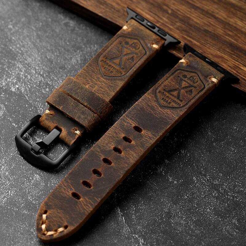 C Handmade App Watch Watchband, Men Genuine Leather Cowhide S7/S8 For Appwatch8/6/5/Ultra Watch Str