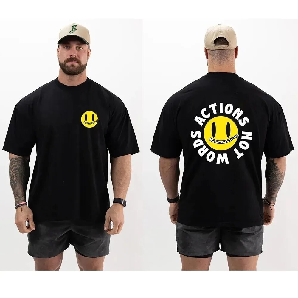 [พร้อมส่ง] Summer Men's Gym T-shirt Printed Smiley Face T-shirt SHORT Sleeve