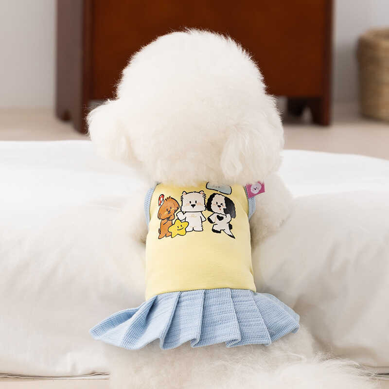 Simple Happy Puppy Dress Small Dog Bichon Teddy Spring Summer Express Sling Dress Pet Dog Clothes