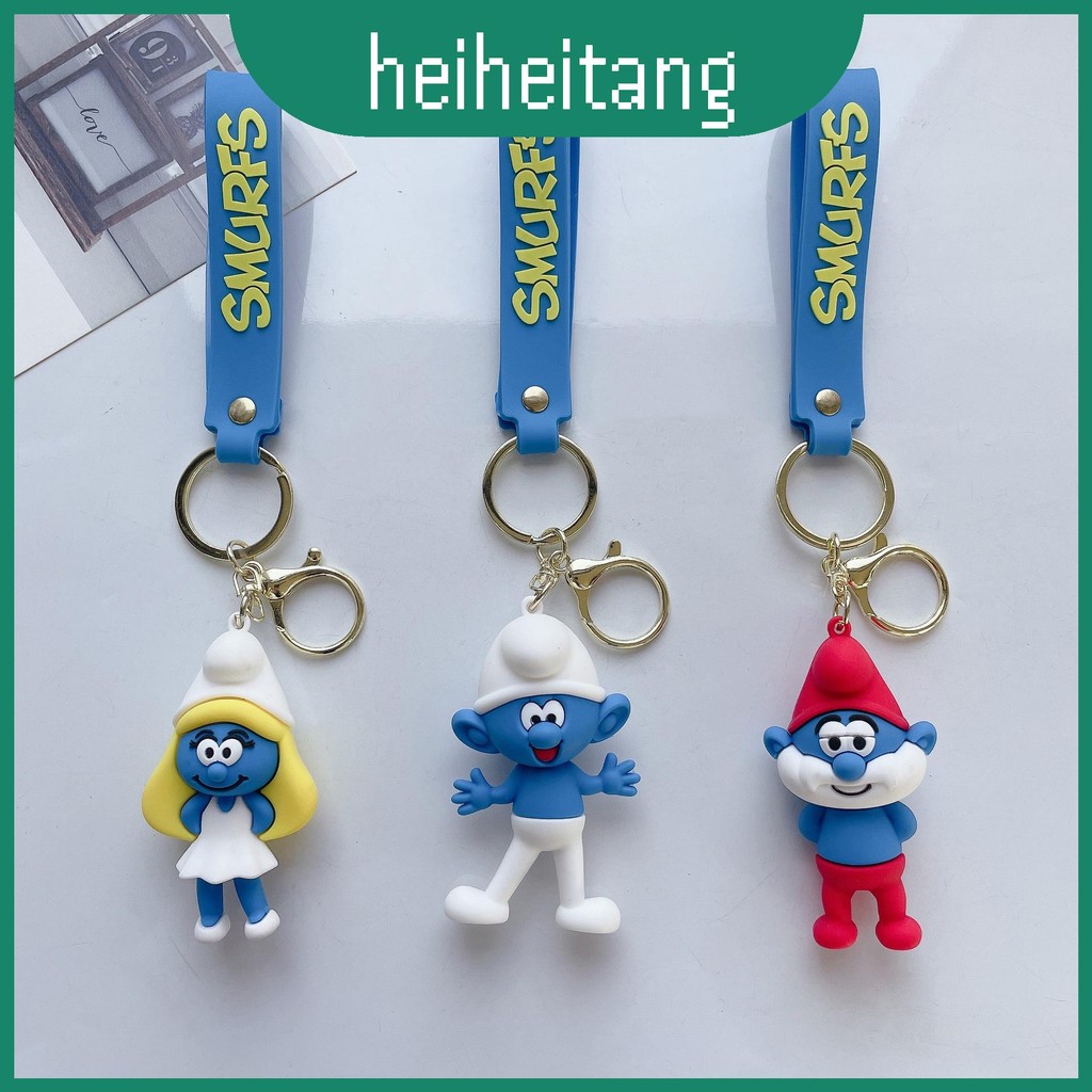 Papa Smurfs Smurf Smurfette Smurfette พวงกุญแจซิลิโคนจี้การ์ตูนสดใสสีสันสดใส