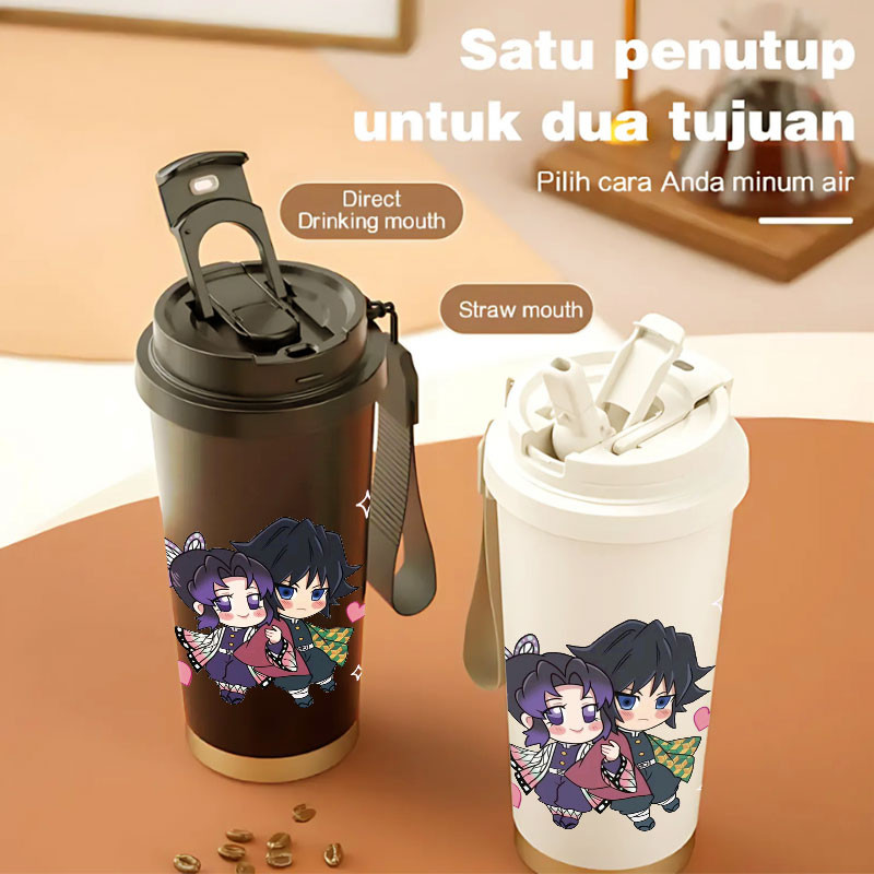Tumbler Shinobu X Giyuu Demon Slayer อะนิเมะ 500ml สแตนเลส 316 ขวดดื่มแบบพกพา Stylish & Aesthetic พร