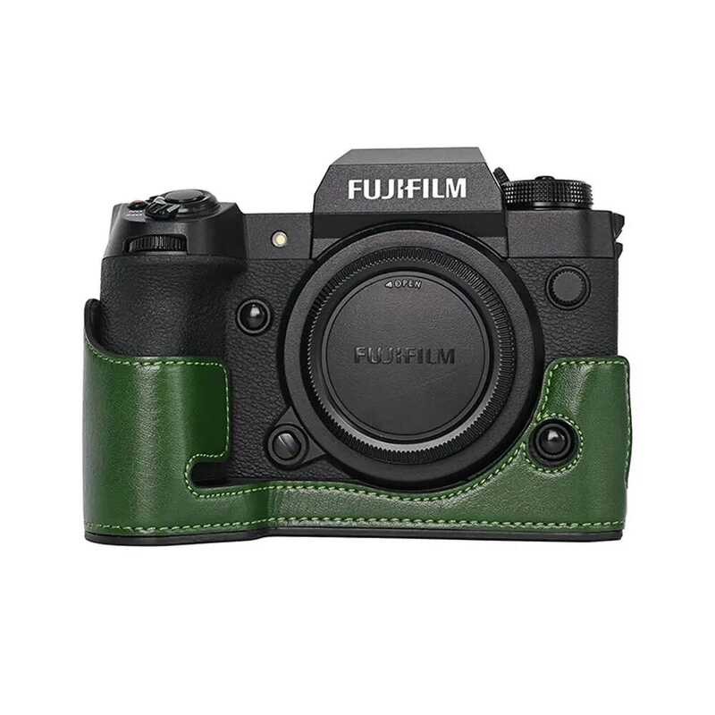 ▥ กล้องหนัง PU ครึ่งสําหรับ Fujifilm Xh2 Xh2s Fuji X-H2 X-H2s ด้านล่างเปิดฝาครอบป้องกัน