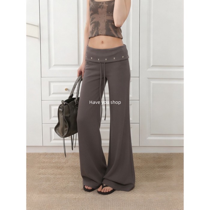 Have you shop American Retro Flip-Waist Casual Pants Women 2026 Summer Hot Girl Design Tether Not Leggings Straight-Leg Flared Pants