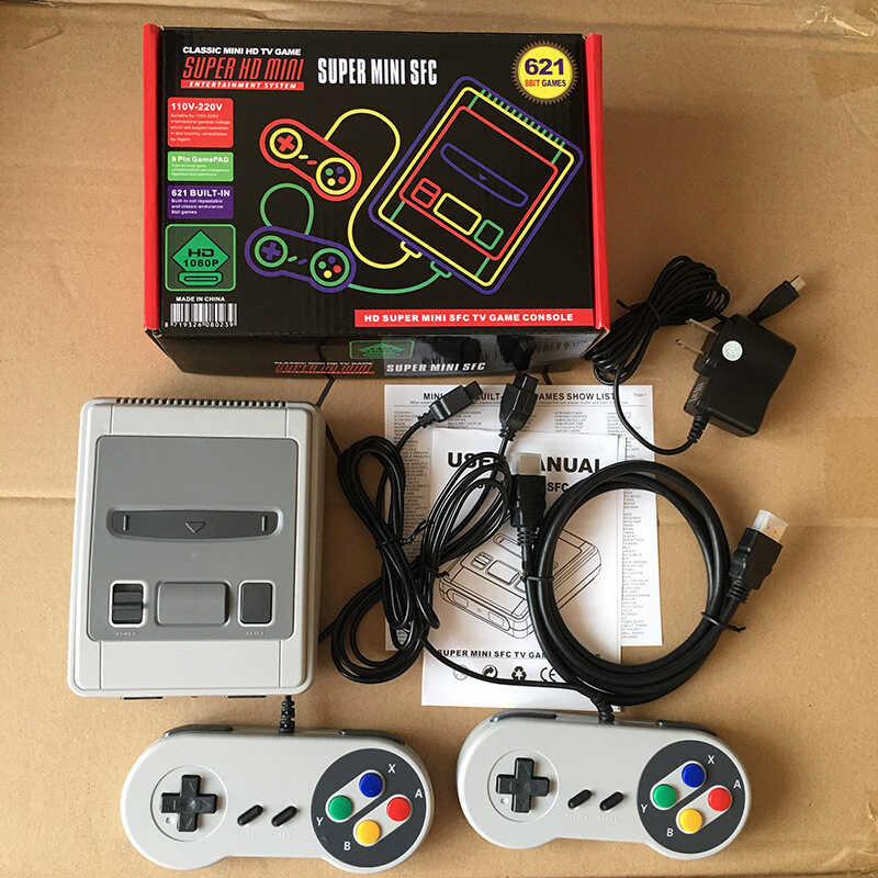 SFC621 เกมคอนโซล HDMI HD SNES คอนโซลสีขาวสีแดงในตัว 621 Mini sfc คอนโซลเกมทีวี