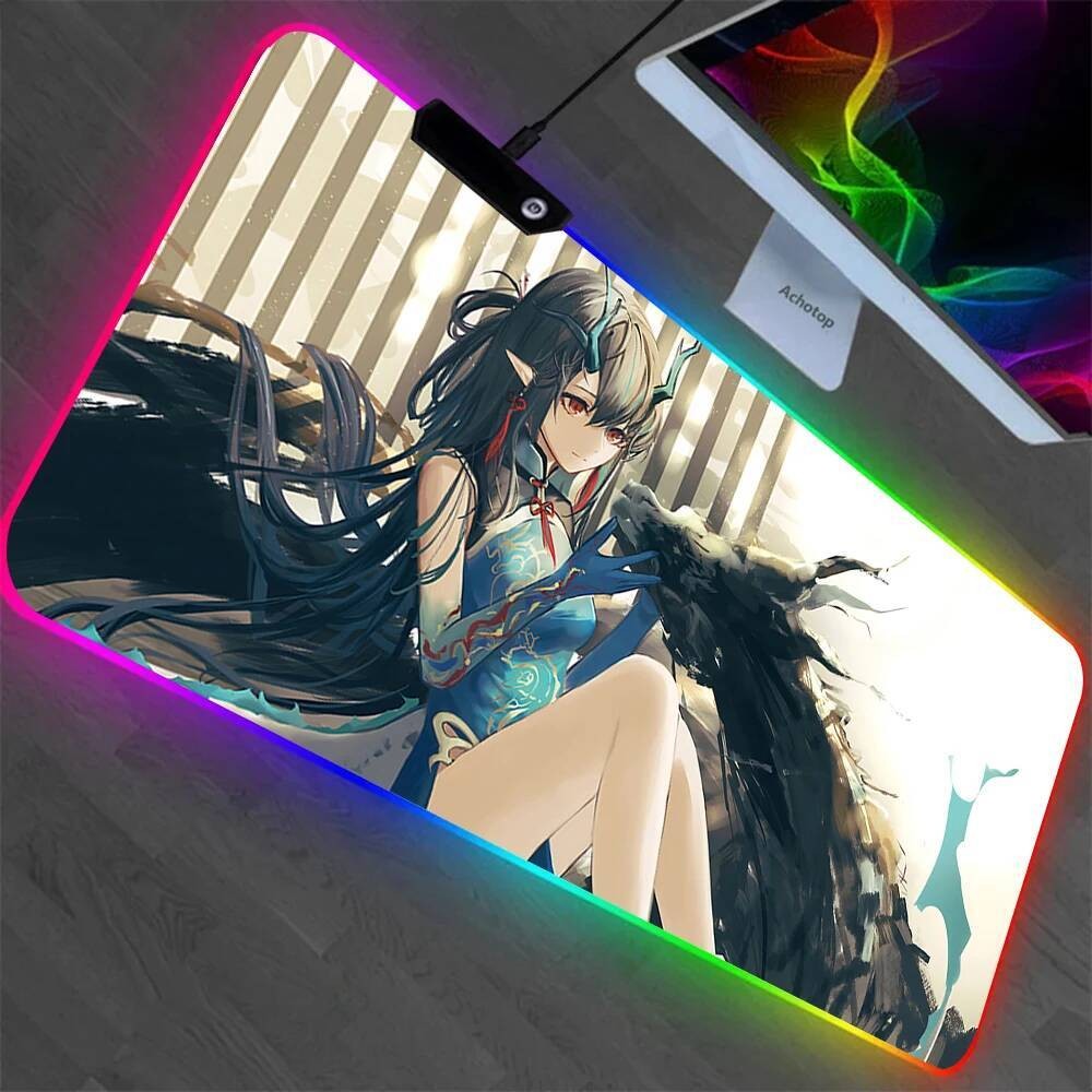Arknights RGB Pc Gamer คีย์บอร์ดแผ่นรองเมาส์ Mousepad LED เรืองแสงแผ่นรองเม้าส์ยางคอมพิวเตอร์สําหรับ