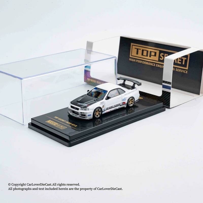 INNO 1: 64 TOP SECRET GTR R34 โมเดลรถโลหะผสมปกสีขาวสีดํา