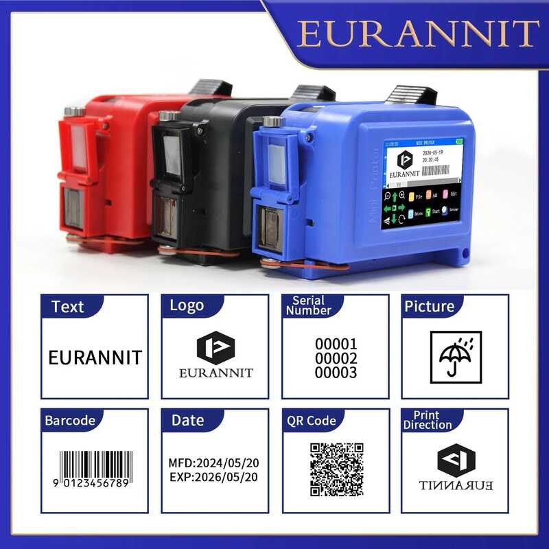 EURANNIT E11 0.5 นิ้วหลายสีแบบพกพา Mini Handheld jet Printer ไม่มี QR Barcode วันที่การพิมพ์ hine