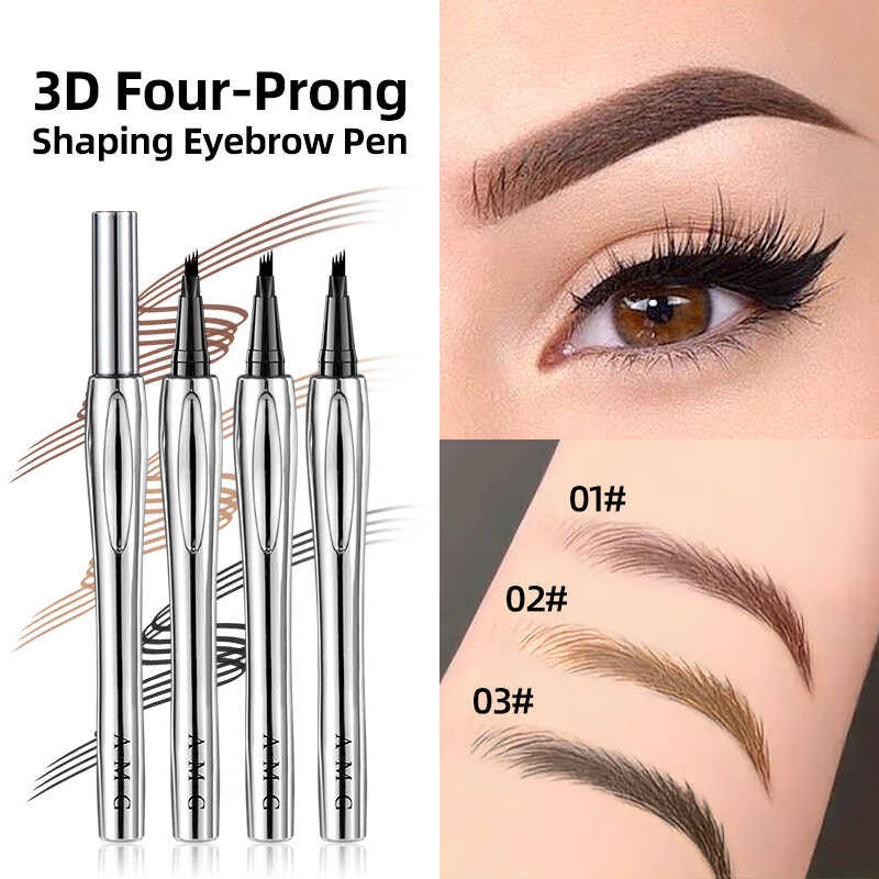 พิเศษ AMG Four-Prong Shaping ดินสอเขียนคิ้วกันน้ําธรรมชาติหนา Non-Smudge ดินสอเขียนคิ้ว