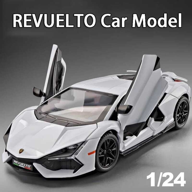 C C 1:24 REVUELTO Alloy Diecast Model Car Toys Sports Cars 4 Doors Opened Pull Back Sound Light Rac