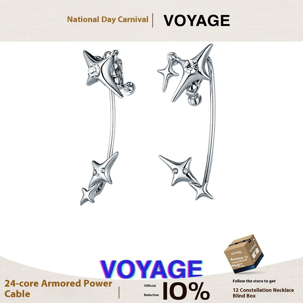 VOYAGE Four-Pointed Star Ear Bone Clip สไตล์หรูสำหรับผู้หญิง ออกแบบเฉพาะและขายดี