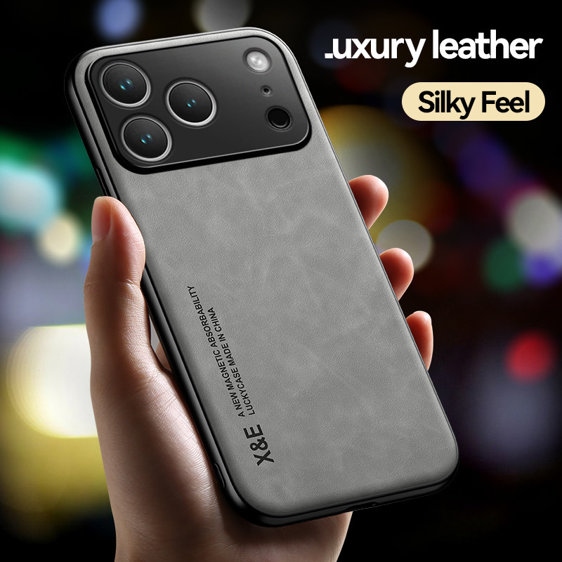 เคสสําหรับ iPhone 17 17Pro 17ProMax 16e 17Air ⭐Silky Feel Luxury Leather Magnetic Car Holder Phone C