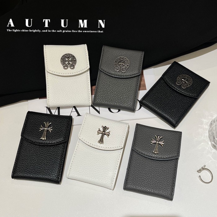 Chrome Hearts กระเป๋าใส่บัตรดอกไม้ไขว้สามมิติอินเทรนด์ใหม่เหมาะสําหรับการ์ดและเปลี่ยนกระเป๋าเก็บของส