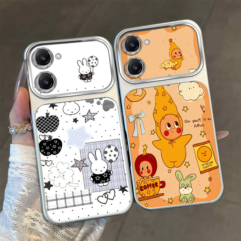 เคสสําหรับ VIVO Y03 Y03T Y36 Y18 4G เคสโทรศัพท์ฝ้าระดับไฮเอนด์หน้าต่างขนาดใหญ่พร้อมดีไซน์ลายดาวและกระต่ายน่ารัก