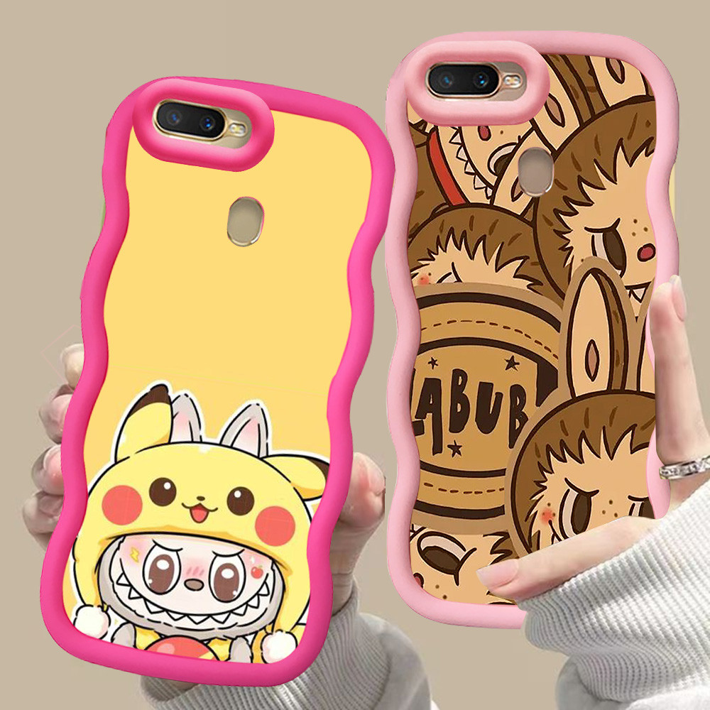 MERAH D-28 Labubu สีชมพูสีแดงปลอกสําหรับ OPPO A12 A12S A5S F9 A7 A11K Pro สีดํา