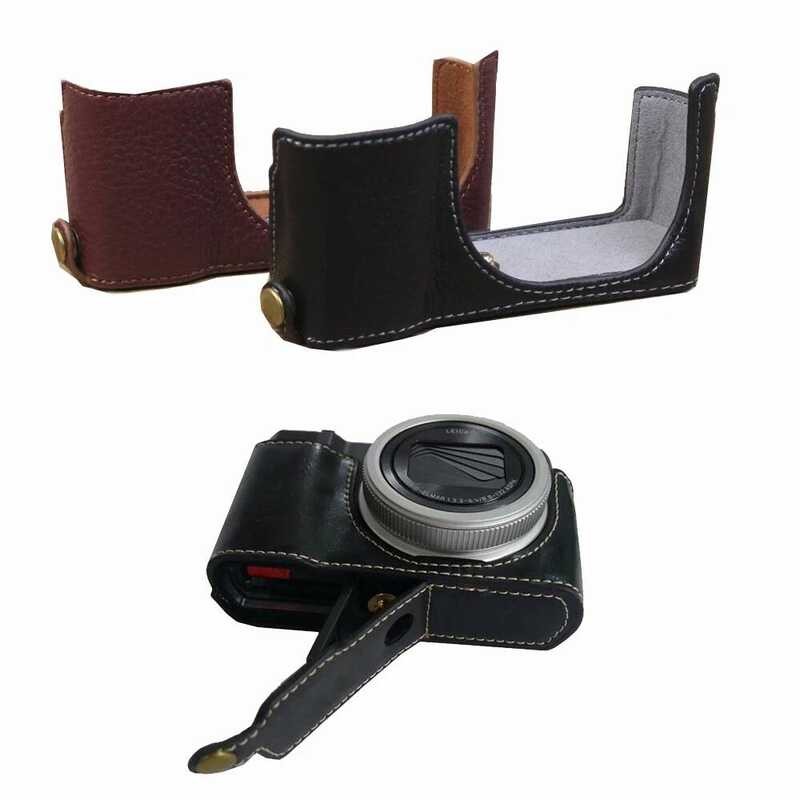 C Genuine Real Leather Case Camera Bag For Tz200 Tz202 Zs220 Zs110 Half Base Cover With Bottom Open