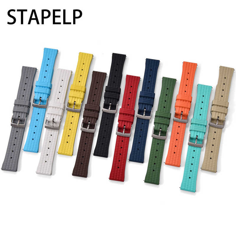 C 20Mm FKM Rubber Waffle Watch Band 22Mm Universal Quick Replacement Rubber Watchband Waterproof St