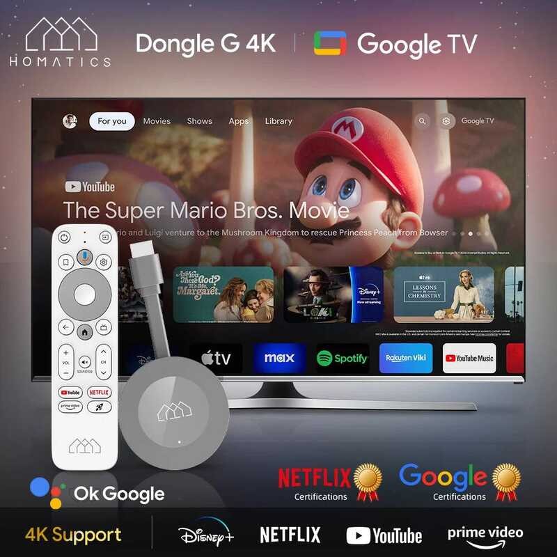 ▥ HOMATICS Dongle G 4K TV Stick Google Netflix ได้รับการรับรอง 11 14 OS Media Player Amlogic S9