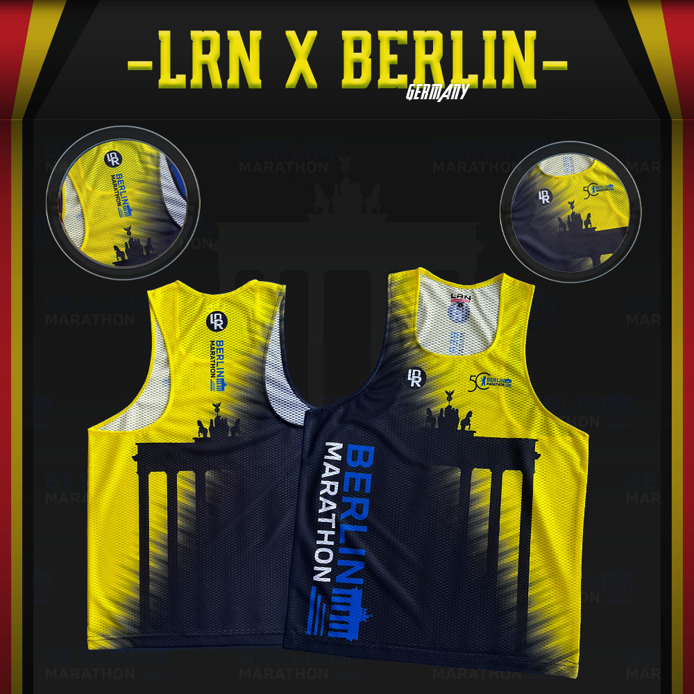เสื้อวิ่งพิมพ์ลาย Berlin-Marathon x LRN เนื้อผ้า Air Flow Plus สำหรับวิ่งมาราธอน (AP21)