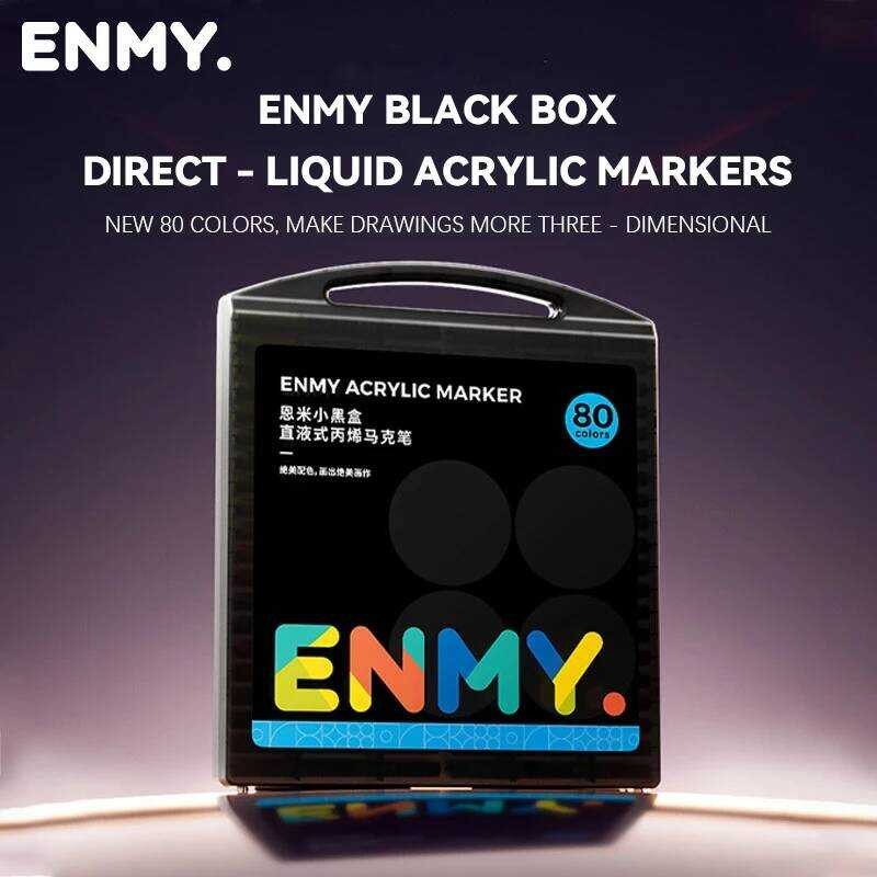 Enmy กล่องสีดํา ปากกามาร์กเกอร์อะคริลิกเหลวโดยตรงพร้อมกระดาษ 24-80 สีหัวอ่อนสีสันสดใสปากกา ing DIY M