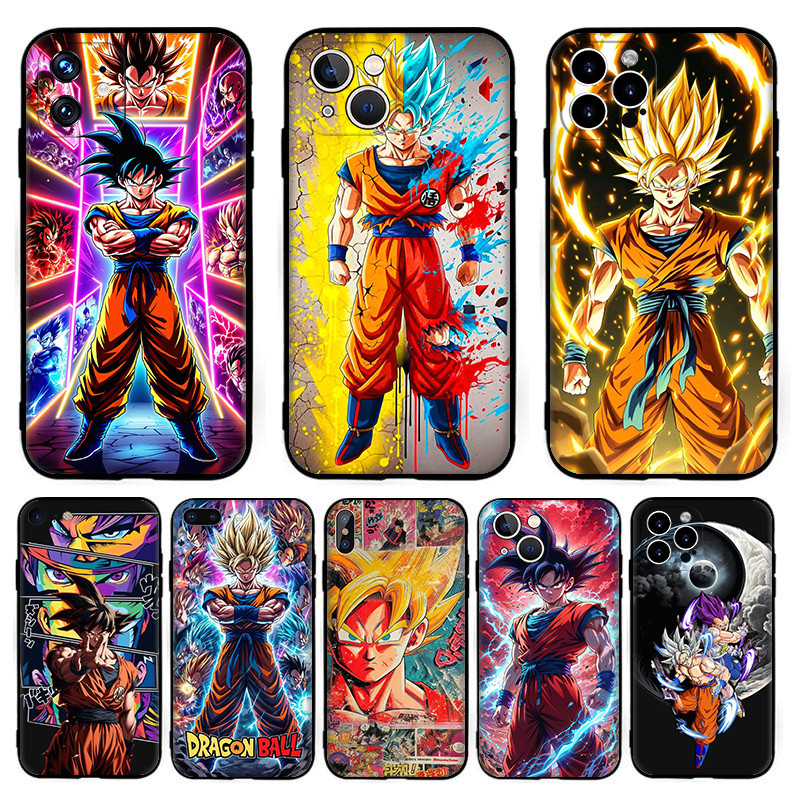 O-2การ์ตูน cool อะนิเมะ Dragon Ball Goku สําหรับ iPhone 11 12 13 Pro Max Mini TPU นุ่มสีดําป้องกันกร