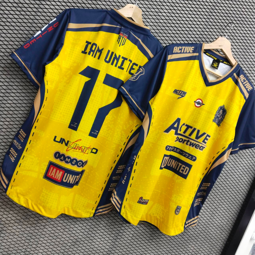 เสื้อกีฬาพิมพ์ลาย แบรนด์ ACTIVE คอวีชายโค้ง ผ้าเม็ดข้าวสาร Y-0138