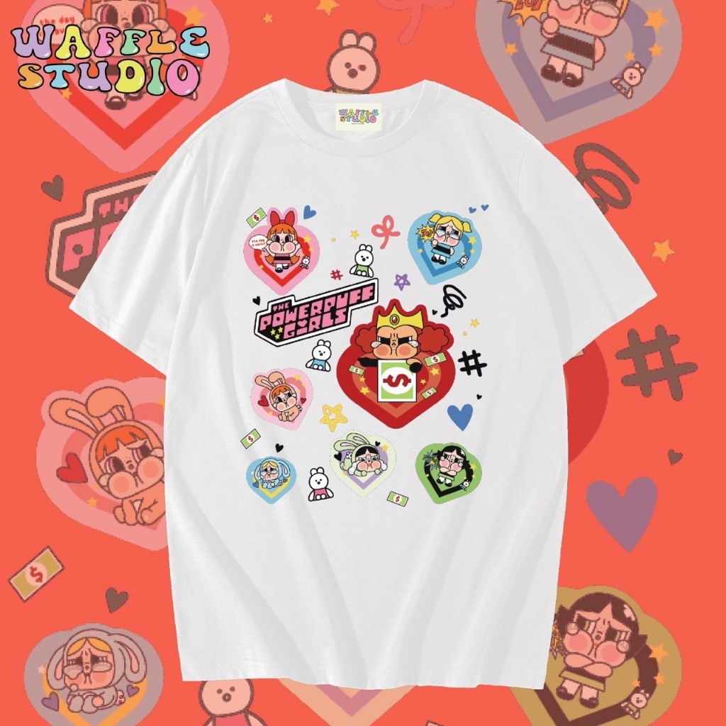 [ ส่งฟรี  ] WS369 เสื้อยืดโอเวอร์ไซส์ ผ้าคอตตอน 100% เสื้อยืดเกาหลี เสื้อยืด Powerpuff พาวเวอร์พัพเ