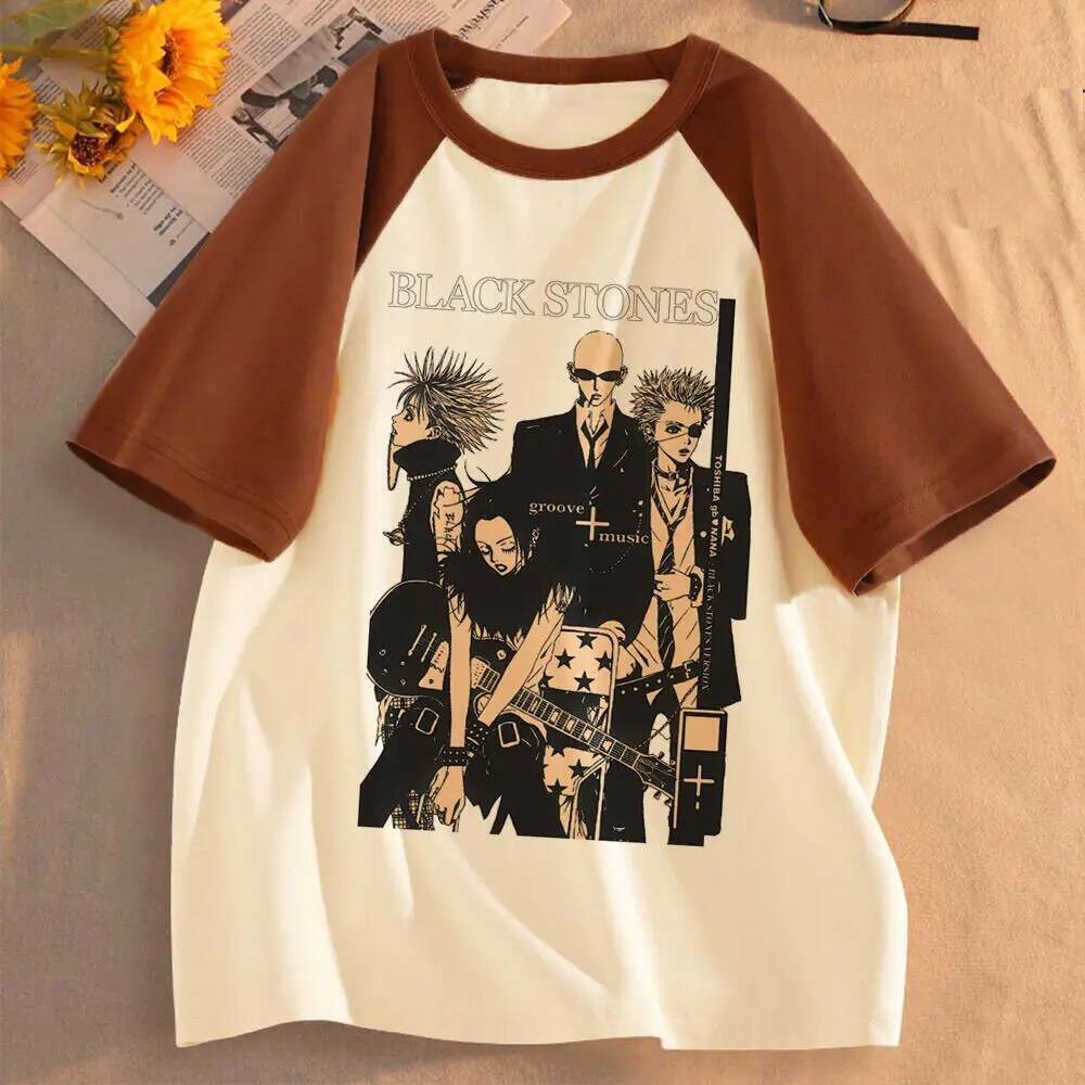 Nana อะนิเมะ top tees สาวสบาย streetwear Retro Gothic สีสันเสื้อ Grunge อะนิเมะความงาม Vintage