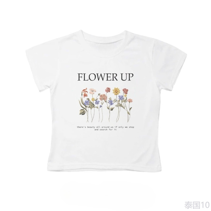 (จัดส่งในกรุงเทพฯ) Shop Memee ~ เสื้อครอปผ้าคอตตอน  ทรงBaby Tee (FLOWER UP)เสื้อผู้หญิง
