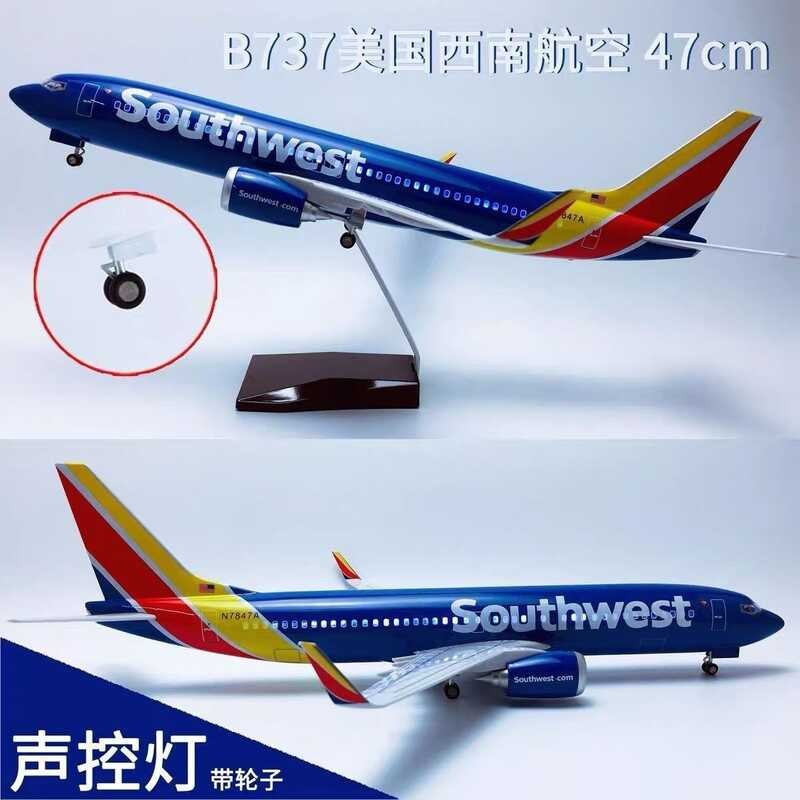 Boyin B737 อเมริกัน Southwest Airlines จําลองเครื่องบินประกอบพร้อมไฟล้อเครื่องบินรุ่นเครื่องประดับโล