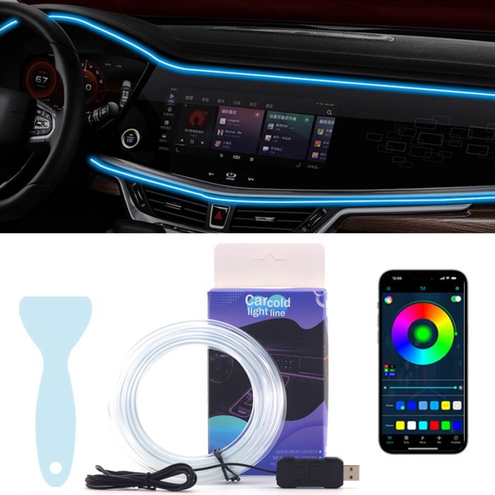 Neon Car Led Strip Light RGB USB Ambient Led Lighting Kit with Fiber Optic for Car Interior Decorat