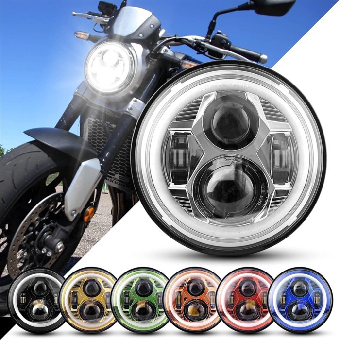 7" Inch H4 LED Moto Headlight Round For 93-08 Ducati Monster 1000 600 Halo Ring Amver For JeepJK TJ