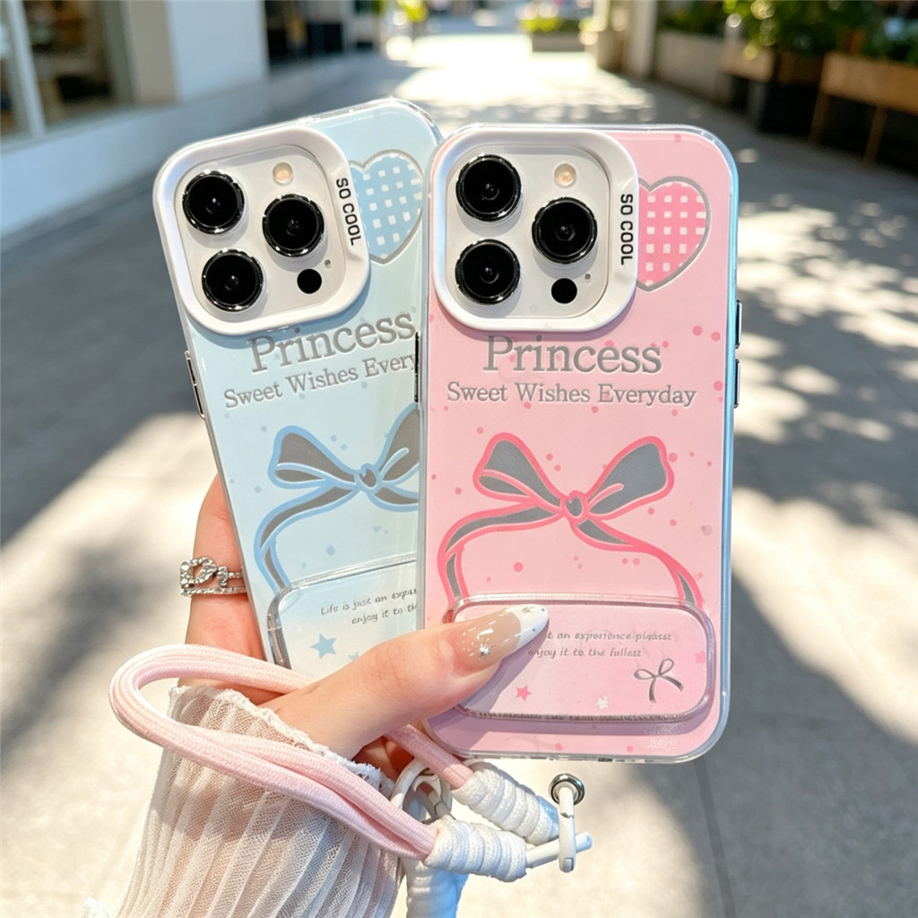 Kawaii Princess Bow Heart OPPO กรณีมือ Lanyard ผู้ถือโทรศัพท์สําหรับ OPPO A58 A54 A79 F9 A38 A56 A53