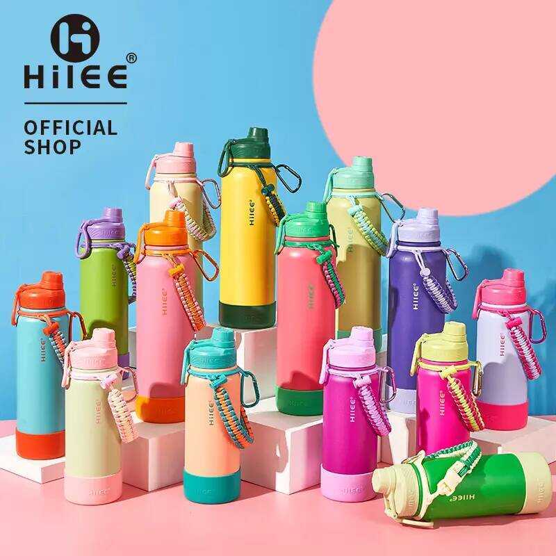 Hilee กระบอกน้ำผลไม้ พาสเทลสดใส พร้อมสายคล้องมือ สแตนเลสเกรดการแพทย์ กันรั่ว 360° แถมแผ่นรองซิลิโคน 