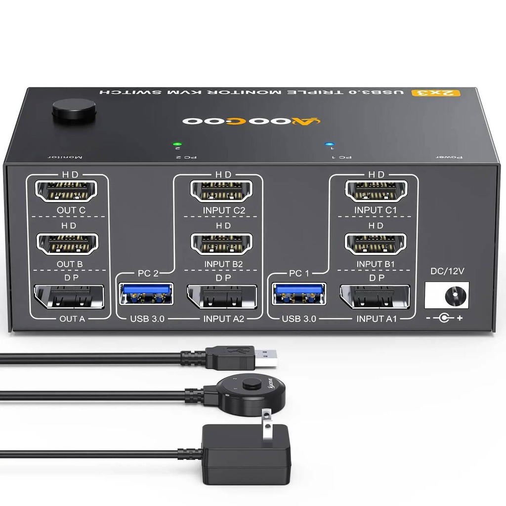 8K HDMI+DP Triple Monitor KVM Switch, 8K@60Hz 4K@144Hz USB 3.0 Switch Extended Display 3 จอภาพ 2 คอม