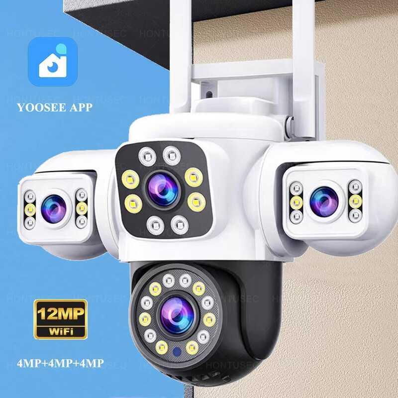 Yoosee กล้องวงจรปิด WiFi PTZ IP 6K 12MP 3 เลนส์ 3 หน้าจอ สำหรับภายนอกอาคาร กันน้ำ IP66 มองเห็นภาพสีใ